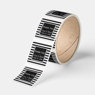 Anpassningsbar Black and White Stripe Bröllop Tack Fyrkantigt Klistermärke