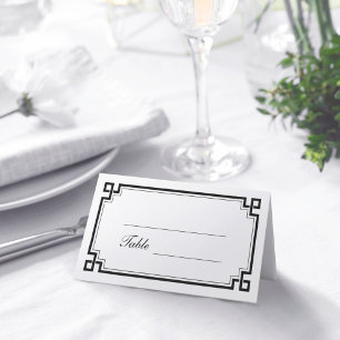 Anpassningsbar Black Art Deco Gräns White Bröllop  Placeringskort