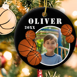 Anpassningsbar Black Basketball Boll Sports Photo Julgransprydnad Keramik