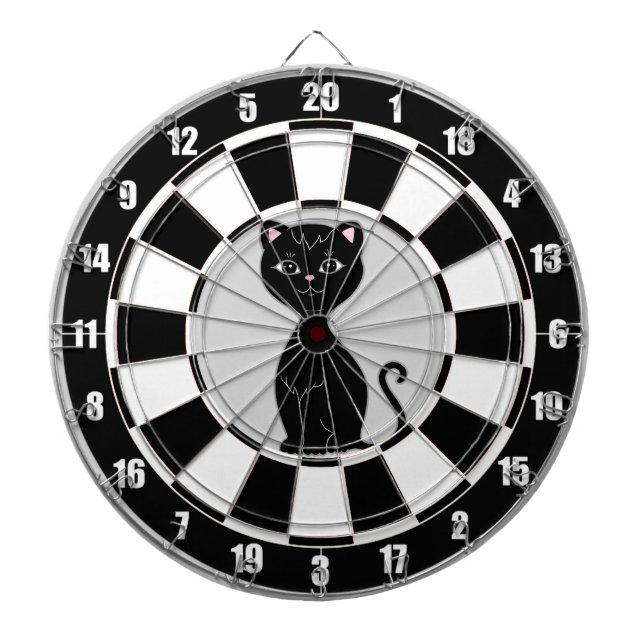 Anpassningsbar Black Cat-Tecknad på svartvitt Darttavla (Framsidan)