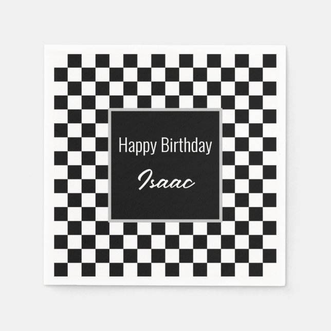Anpassningsbar Black Checkated Papper Tallrikar Pappersservett (Framsidan)