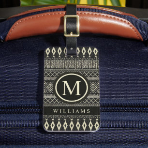 Anpassningsbar Black Cream White Grått Aztec Mönst Bagagebricka