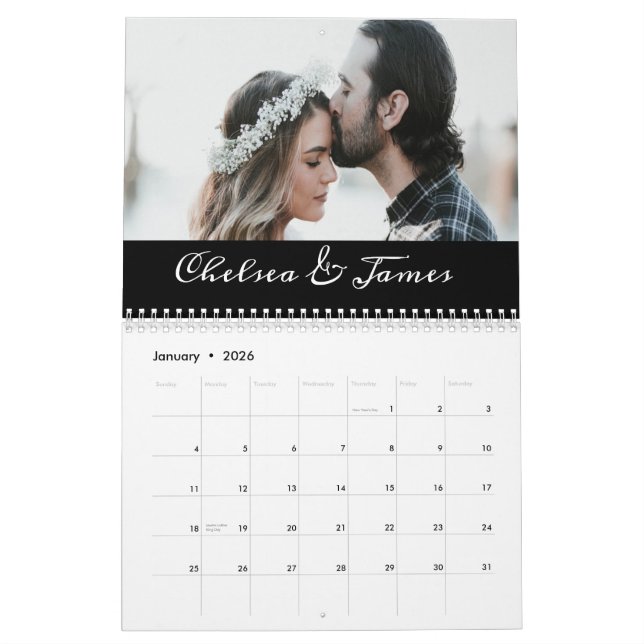 Anpassningsbar Black Elegant Calligraphy Couple Ph Kalender (Jan 2026)