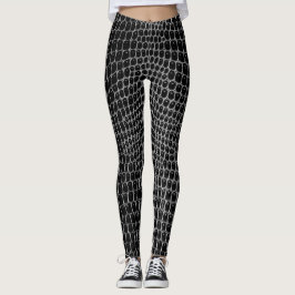 Anpassningsbar Black Faux Crokodile Skin Leggings
