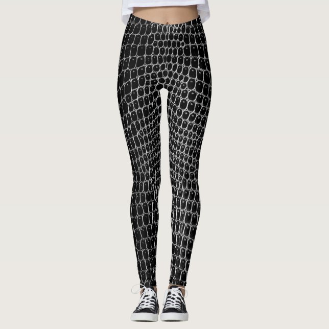 Anpassningsbar Black Faux Crokodile Skin Leggings (Framsida)