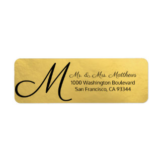 Anpassningsbar Black Faux Gold Foil Monogram Brev  Returadress Etikett