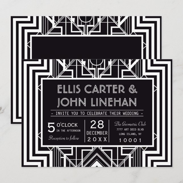 Anpassningsbar Black Geometric Wedding Inbjudninga Inbjudningar (Fram/baksida)