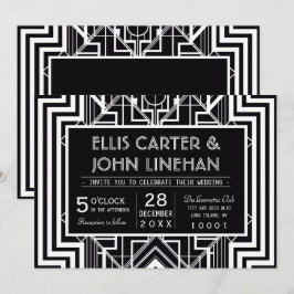 Anpassningsbar Black Geometric Wedding Inbjudninga Inbjudningar