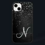 Anpassningsbar Black Glitter Gnistra Monogram<br><div class="desc">Anpassa enkelt den här eleganten av trendig-höljet med söt svart mousserande glitter på en svart,  borstad metallisk bakgrund.</div>