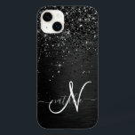 Anpassningsbar Black Glitter Gnistra Monogram<br><div class="desc">Anpassa enkelt den här eleganten av trendig-höljet med söt svart mousserande glitter på en svart,  borstad metallisk bakgrund.</div>