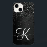 Anpassningsbar Black Glitter Gnistra Monogram<br><div class="desc">Anpassa enkelt den här eleganten av trendig-höljet med söt svart mousserande glitter på en svart,  borstad metallisk bakgrund.</div>