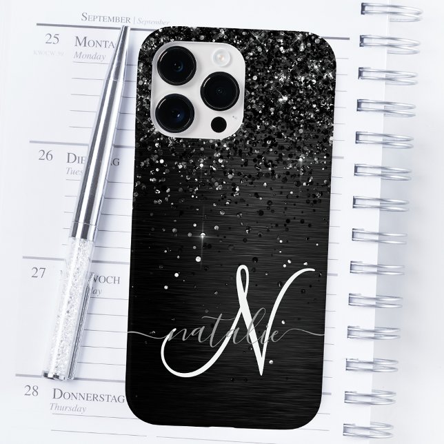 Anpassningsbar Black Glitter Gnistra Monogram (Skapare uppladdad)