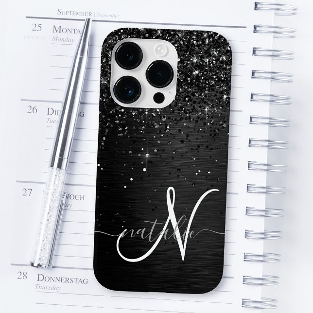 Anpassningsbar Black Glitter Gnistra Monogram (Skapare uppladdad)