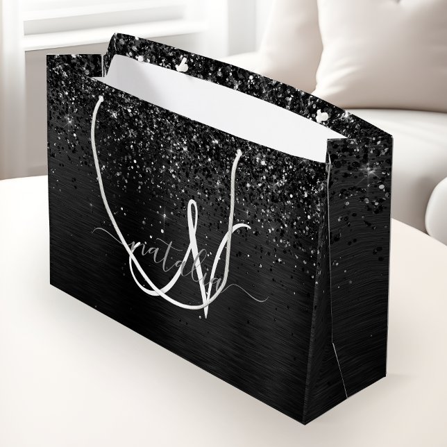 Anpassningsbar Black Glitter Gnistra Monogram (Skapare uppladdad)
