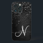 Anpassningsbar Black Glitter Gnistra Monogram<br><div class="desc">Anpassa enkelt den här eleganten av trendig-höljet med söt svart mousserande glitter på en svart,  borstad metallisk bakgrund.</div>