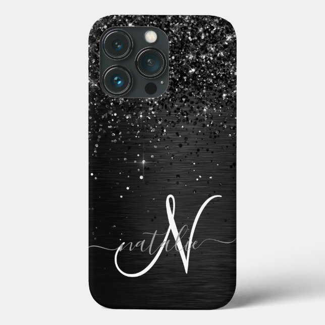 Anpassningsbar Black Glitter Gnistra Monogram (Baksida)