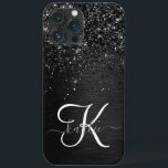 Anpassningsbar Black Glitter Gnistra Monogram<br><div class="desc">Anpassa enkelt den här eleganten av trendig-höljet med söt svart mousserande glitter på en svart,  borstad metallisk bakgrund.</div>