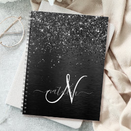 Anpassningsbar Black Glitter Gnistra Monogram Anteckningsbok