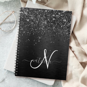 Anpassningsbar Black Glitter Gnistra Monogram Anteckningsbok