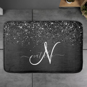 Anpassningsbar Black Glitter Gnistra Monogram Badrumsmatta