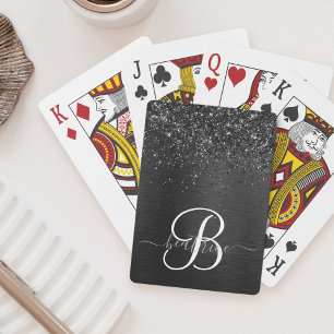 Anpassningsbar Black Glitter Gnistra Monogram Casinokort