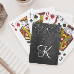 Anpassningsbar Black Glitter Gnistra Monogram Casinokort<br><div class="desc">Anpassa enkelt det här trendigets elegant-kortdesign med söt svart mousserande glitter på en svart,  borstad metallisk bakgrund.</div>