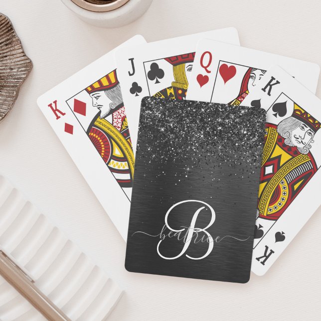 Anpassningsbar Black Glitter Gnistra Monogram Casinokort (Skapare uppladdad)
