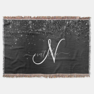 Anpassningsbar Black Glitter Gnistra Monogram Filt