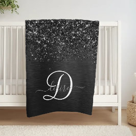 Anpassningsbar Black Glitter Gnistra Monogram Fleecefilt