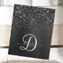Anpassningsbar Black Glitter Gnistra Monogram Fleecefilt