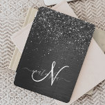 Anpassningsbar Black Glitter Gnistra Monogram iPad Mini Skydd<br><div class="desc">Anpassa enkelt det här trendiget elegant ipad cover-designen med söt svart mousserande glitter på en svart,  borstad metallisk bakgrund.</div>