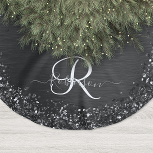 Anpassningsbar Black Glitter Gnistra Monogram Julgransmatta Borstad Polyester