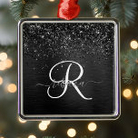 Anpassningsbar Black Glitter Gnistra Monogram Julgransprydnad Metall<br><div class="desc">Anpassa enkelt eleganten av dekorerad  i trendiget med söt svart mousserande glitter på en svart,  borstad metallisk bakgrund.</div>