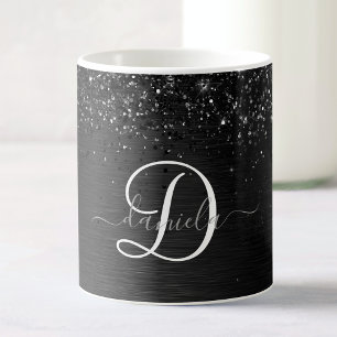 Anpassningsbar Black Glitter Gnistra Monogram Kaffemugg