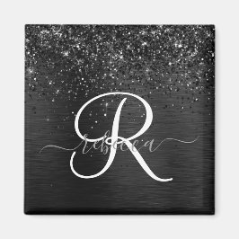 Anpassningsbar Black Glitter Gnistra Monogram Magnet