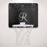 Anpassningsbar Black Glitter Gnistra Monogram Mini-Basketkorg<br><div class="desc">Den här eleganten av trendig-basket ring är lätt att anpassa och har söt svart mousserande glitter på en svart,  borstad metallisk bakgrund.</div>
