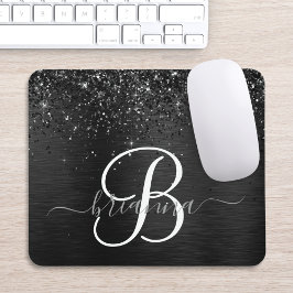 Anpassningsbar Black Glitter Gnistra Monogram Musmatta