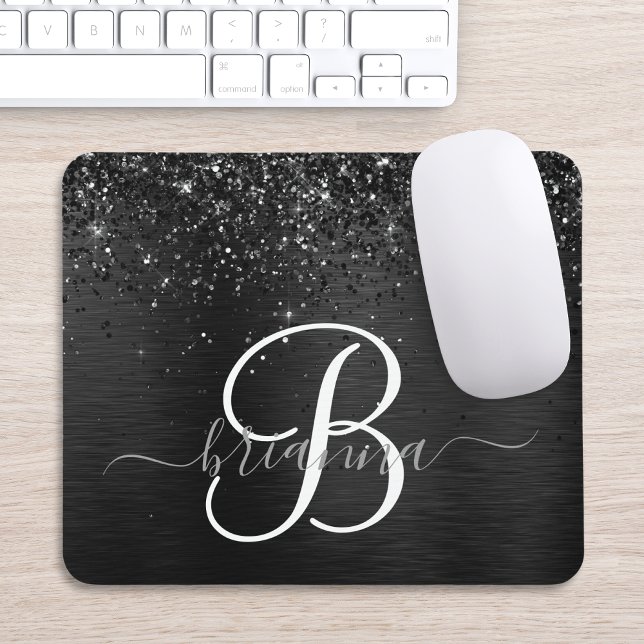 Anpassningsbar Black Glitter Gnistra Monogram Musmatta (Skapare uppladdad)