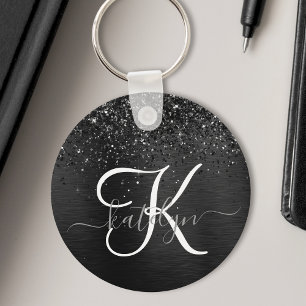 Anpassningsbar Black Glitter Gnistra Monogram Nyckelring