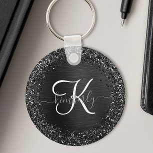 Anpassningsbar Black Glitter Gnistra Monogram Nyckelring