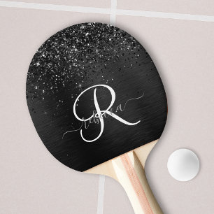 Anpassningsbar Black Glitter Gnistra Monogram Pingisracket