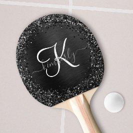 Anpassningsbar Black Glitter Gnistra Monogram Pingisracket