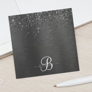 Anpassningsbar Black Glitter Gnistra Monogram Post-it Block