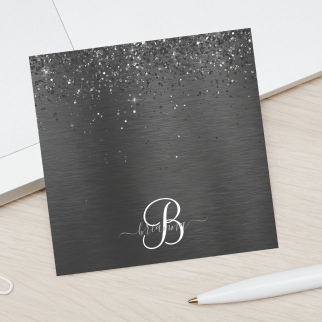 Anpassningsbar Black Glitter Gnistra Monogram Post-it Block (Skapare uppladdad)