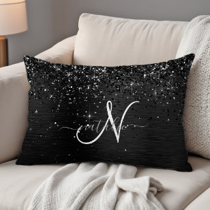 Anpassningsbar Black Glitter Gnistra Monogram Prydnadskudde