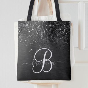 Anpassningsbar Black Glitter Gnistra Monogram Tygkasse