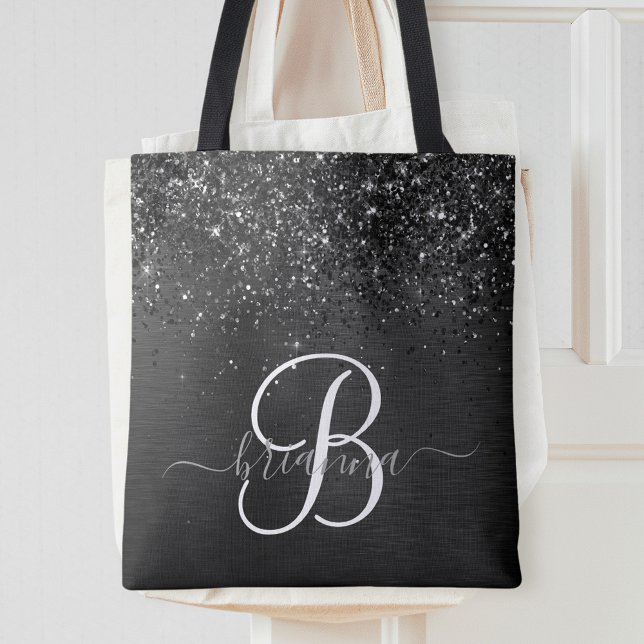 Anpassningsbar Black Glitter Gnistra Monogram Tygkasse (Skapare uppladdad)