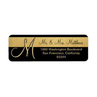 Anpassningsbar Black Gold Foil Monogram Brev Retur Returadress Etikett