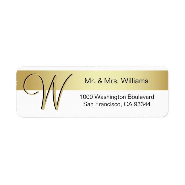 Anpassningsbar Black Gold Foil White Monogram Brev Returadress Etikett (Framsidan)