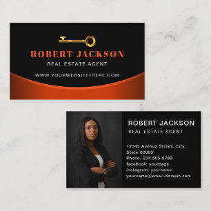 Anpassningsbar Black + Golden nyckel Realtors Luxu Visitkort